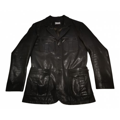 Pre-owned Azzaro Leather Coat In Black