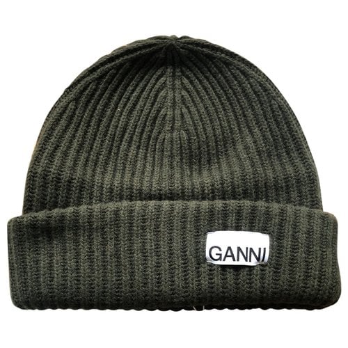 Pre-owned Ganni Wool Hat In Green
