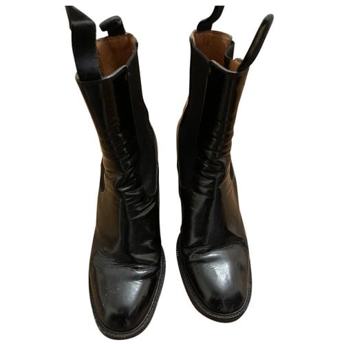 Pre-owned Celine Patent Leather Ankle Boots In Black