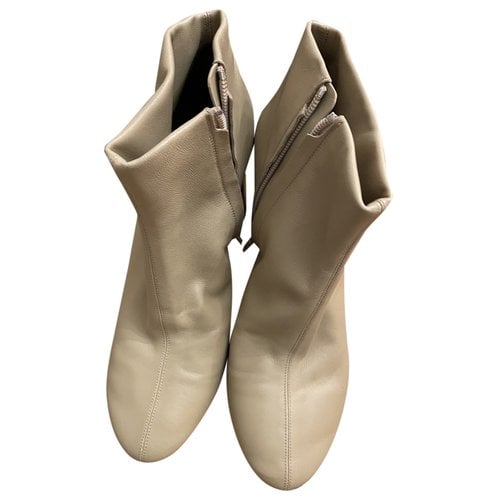 Pre-owned Celine Leather Ankle Boots In Beige
