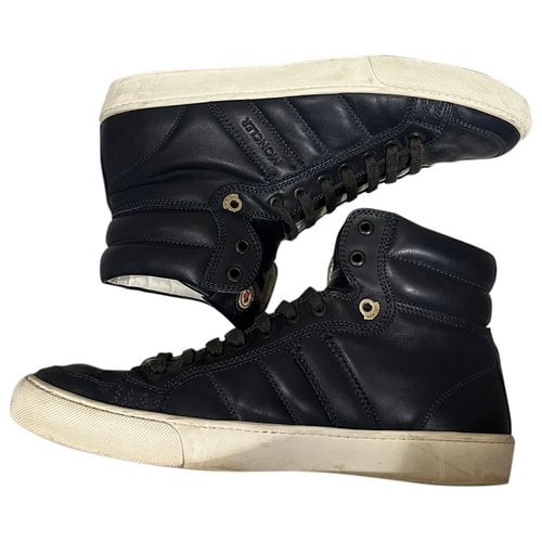 Pre-owned Moncler Leather High Trainers In Black