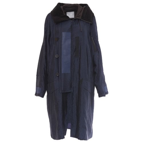 Pre-owned Sacai Silk Trench Coat In Blue
