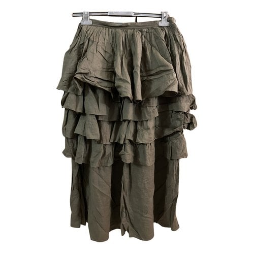 Pre-owned Prada Linen Maxi Skirt In Khaki