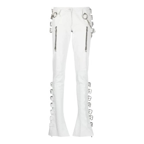 Pre-owned Dolce & Gabbana Leather Slim Pants In White