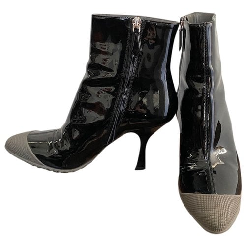 Pre-owned Miu Miu Patent Leather Ankle Boots In Black