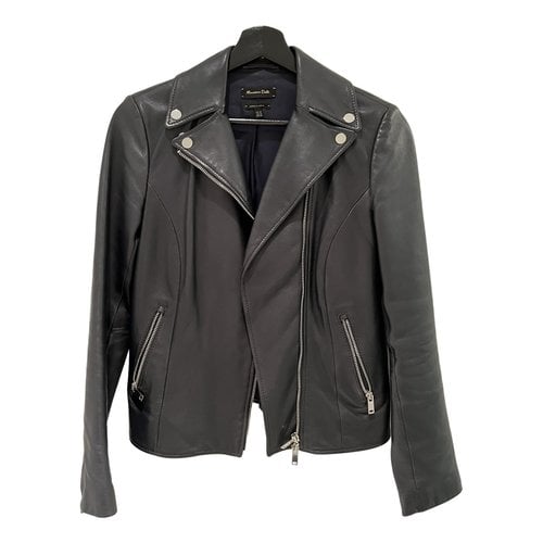 Pre-owned Massimo Dutti Leather Jacket In Navy