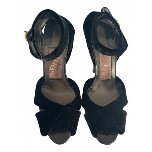 Pre-owned Ferragamo Velvet Sandals In Black