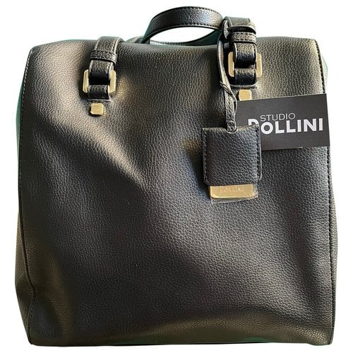 Pre-owned Pollini Vegan Leather Handbag In Black