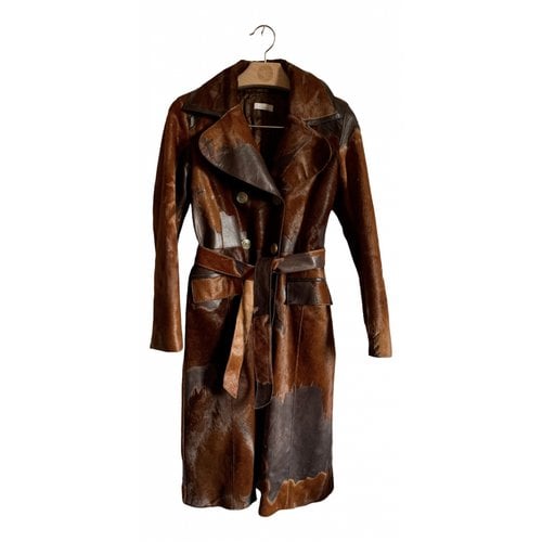 Pre-owned Pinko Leather Coat In Brown