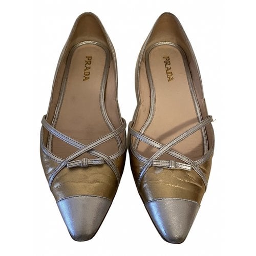 Pre-owned Prada Leather Ballet Flats In Gold