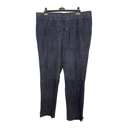 Pre-owned Isaia Leather Trousers In Blue