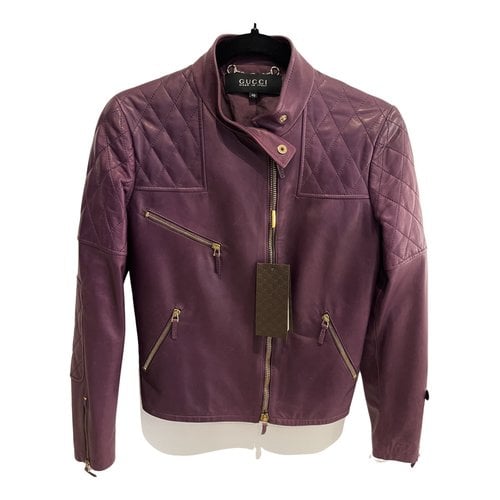 Pre-owned Gucci Leather Jacket In Purple