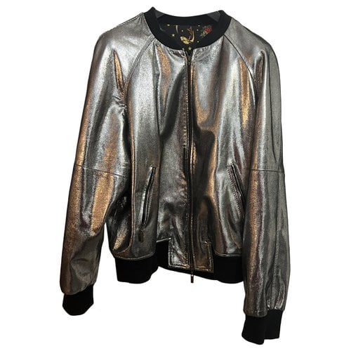 Pre-owned Roberto Cavalli Leather Short Vest In Silver