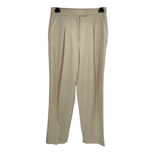 Pre-owned Low Classic Wool Straight Pants In Ecru