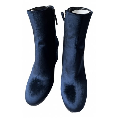 Pre-owned Balenciaga Velvet Ankle Boots In Blue