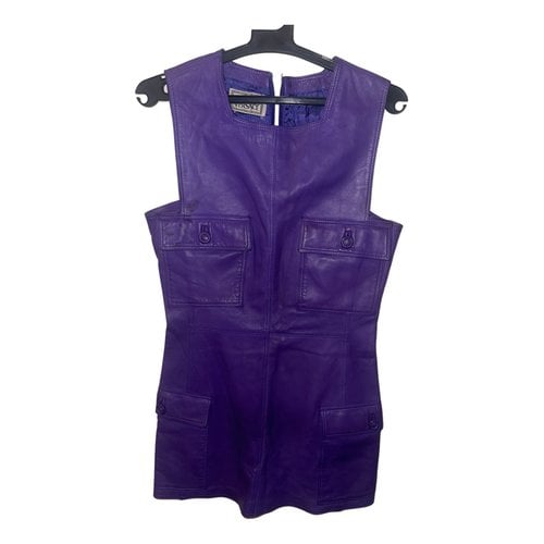 Pre-owned Versace Leather Mini Dress In Purple