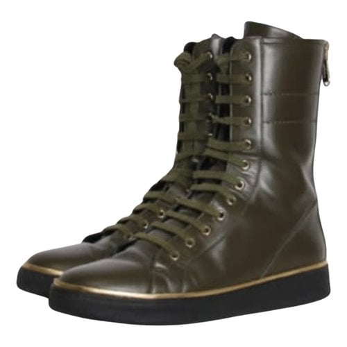 Pre-owned Balmain Leather Boots In Khaki
