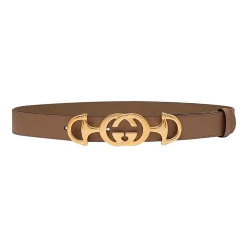 Pre-owned Gucci Interlocking Buckle Leather Belt In Camel