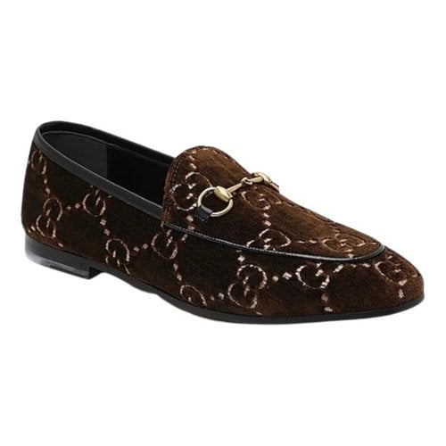 Pre-owned Gucci Jordaan Leather Flats In Brown