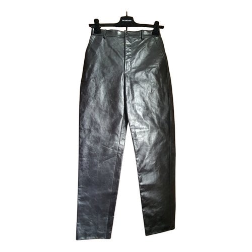 Pre-owned Gucci Leather Straight Pants In Black