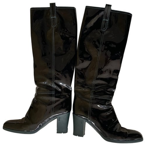 Pre-owned Saint Laurent Patent Leather Boots In Green