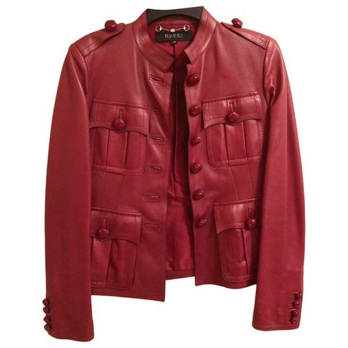 Pre-owned Gucci Leather Jacket In Burgundy