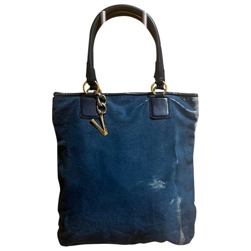 Pre-owned Versus Pony-style Calfskin Handbag In Blue
