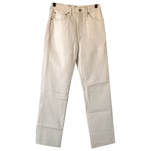 Pre-owned Agolde Leather Straight Pants In Ecru