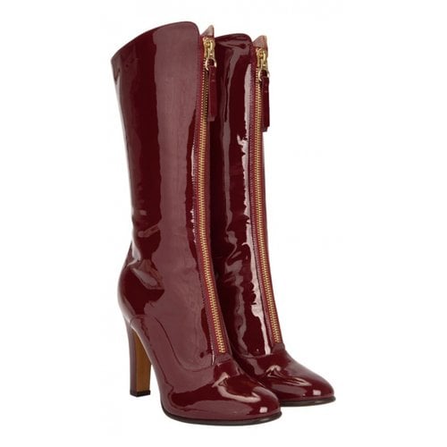 Pre-owned Valentino Garavani Patent Leather Ankle Boots In Burgundy