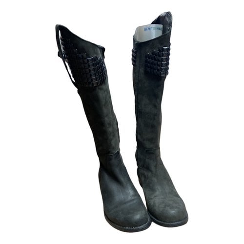 Pre-owned Steve Madden Leather Riding Boots In Grey