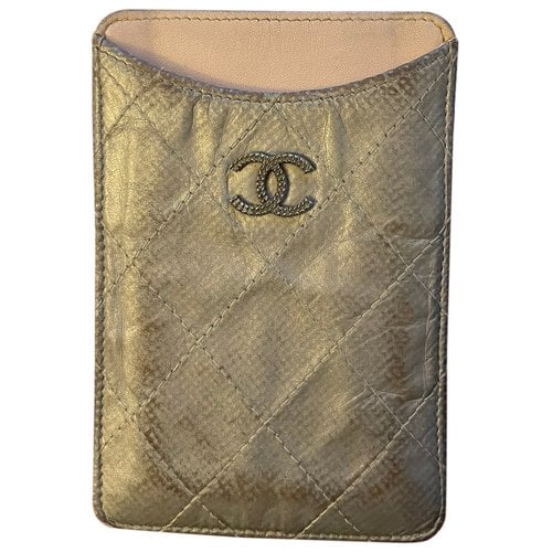Pre-owned Chanel Leather Card Wallet In Metallic