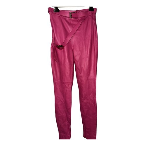 Pre-owned Trussardi Leather Straight Pants In Pink