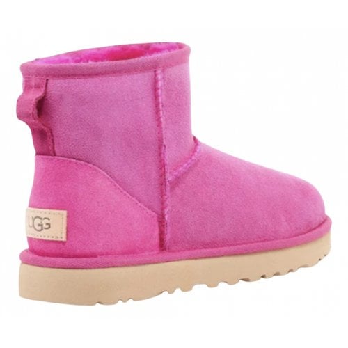 Pre-owned Ugg Faux Fur Ankle Boots In Pink
