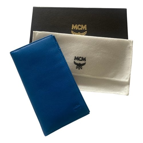 Pre-owned Mcm Leather Card Wallet In Blue