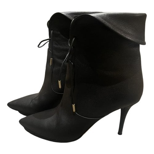 Pre-owned Aquazzura Leather Ankle Boots In Black
