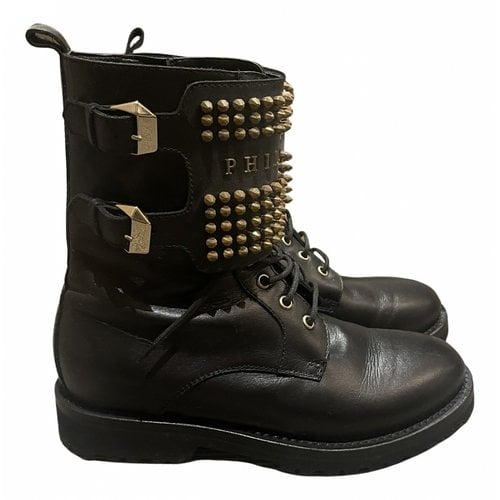 Pre-owned Philipp Plein Leather Ankle Boots In Black
