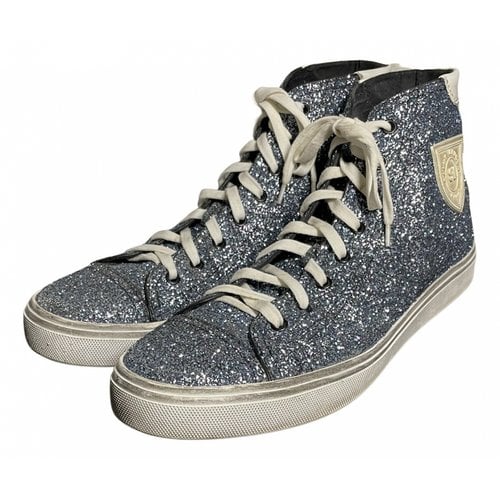 Pre-owned Saint Laurent Bedford Glitter High Trainers In Blue