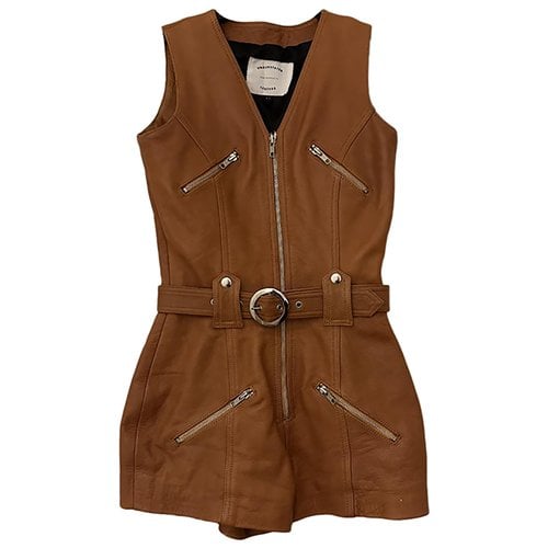 Pre-owned Understated Leather Leather Jumpsuit In Camel