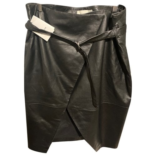 Pre-owned Berenice Leather Mid-length Skirt In Black