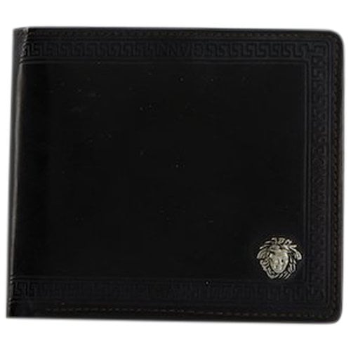 Pre-owned Versace Leather Card Wallet In Black