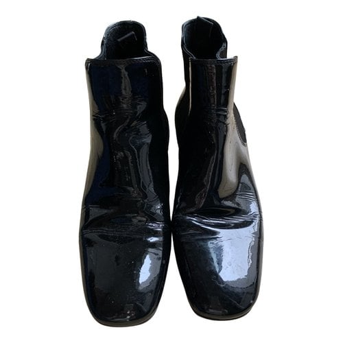 Pre-owned Prada Patent Leather Ankle Boots In Black