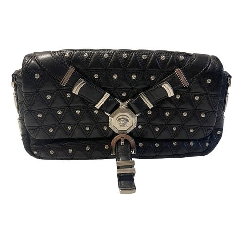 Pre-owned Versace La Medusa Leather Handbag In Black