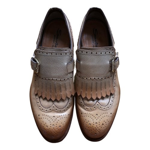 Pre-owned Santoni Leather Flats In Camel
