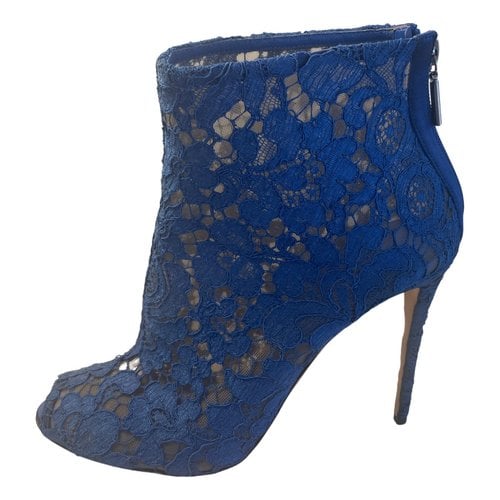 Pre-owned Dolce & Gabbana Cloth Open Toe Boots In Blue