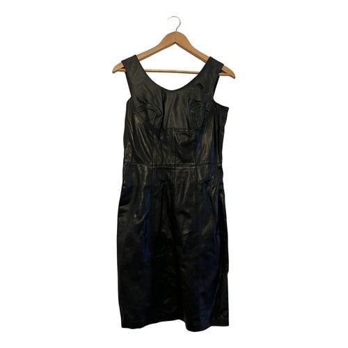 Pre-owned Versace Leather Mid-length Dress In Black