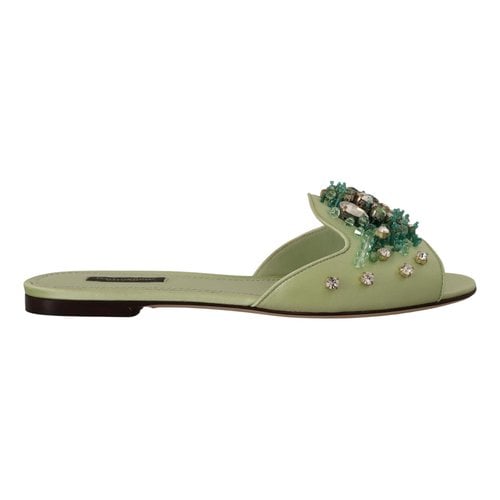 Pre-owned Dolce & Gabbana Leather Flip Flops In Green