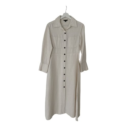 Pre-owned Massimo Dutti Linen Mid-length Dress In Beige