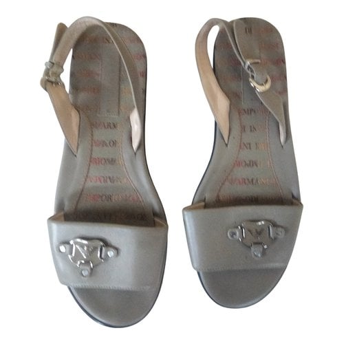 Pre-owned Emporio Armani Leather Mules In Grey