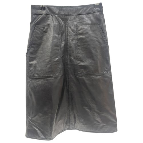 Pre-owned Claudie Pierlot Leather Mid-length Skirt In Black