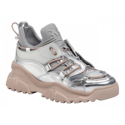 Pre-owned Pinko Leather Trainers In Silver